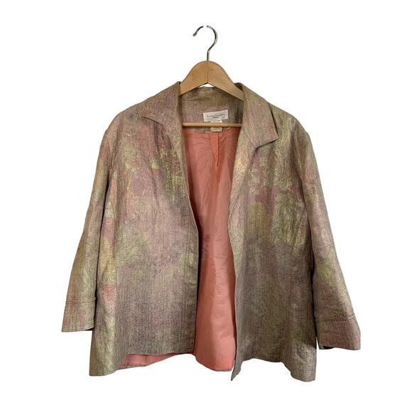 Susan Bristol Linen Jacquard Floral Print Pink Gold Blazer Jacket - Picture 1 of 15